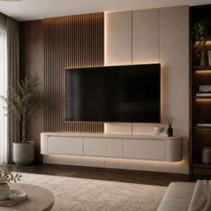 Gangkast Champagne_ 240 cm lifestyle Japandi TV Meubel Champagne
