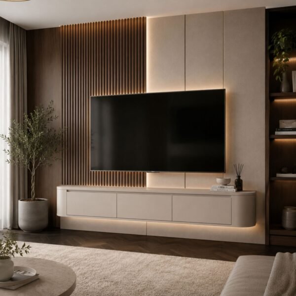 Gangkast Champagne_ 240 cm lifestyle Japandi TV Meubel Champagne
