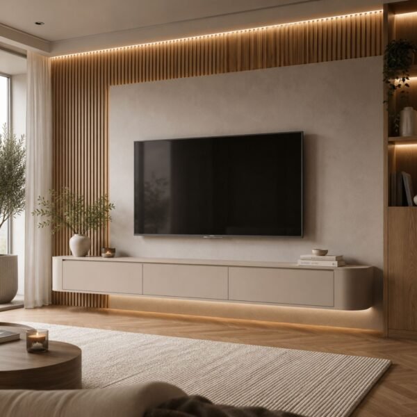 Gangkast Champagne_ 275 cm lifestyle Japandi TV Meubel Champagne