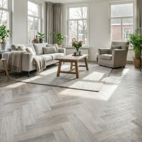 PVC Visgraat Vloer Light grey 125×650 mm